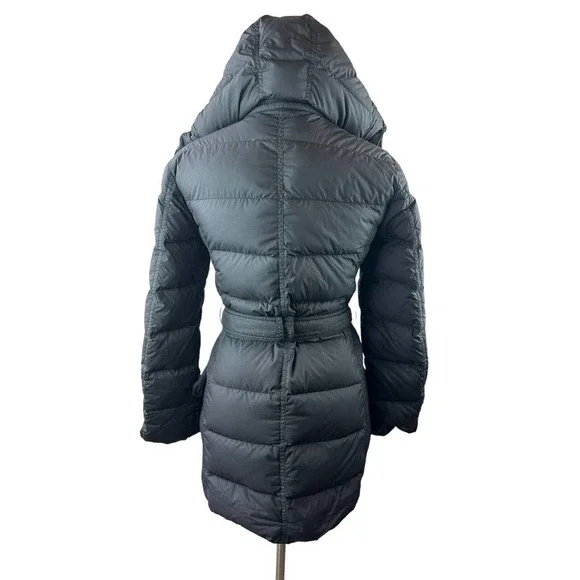 *Flawed Burberry Brit Down Puffer Jacket Coat Belted Hooded Quilted Black Size M - Picture 7 of 16